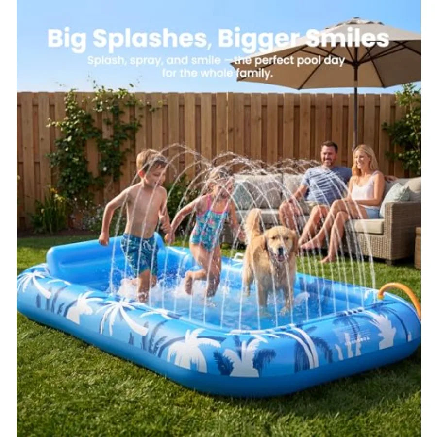 Inflatable Tanning Pool Lounger Float with Sprinkler, X-Large Pool Floats with Auto Spray Cooling, 6 in 1 Sunbathing Lounge Flo