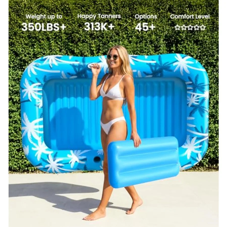 Inflatable Tanning Pool Lounger Float with Sprinkler, X-Large Pool Floats with Auto Spray Cooling, 6 in 1 Sunbathing Lounge Flo
