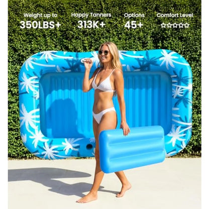 Inflatable Tanning Pool Lounger Float with Sprinkler, X-Large Pool Floats with Auto Spray Cooling, 6 in 1 Sunbathing Lounge Flo