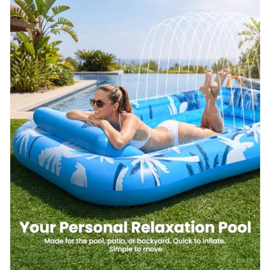 Inflatable Tanning Pool Lounger Float with Sprinkler, X-Large Pool Floats with Auto Spray Cooling, 6 in 1 Sunbathing Lounge Flo