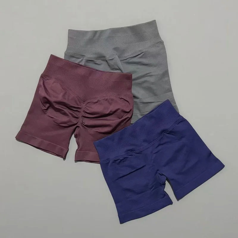 Women Sports Shorts Stretchy Breathable No Camel Toe Seamless Butt Lifting Tummy Control High Waist Yoga Running Shorts