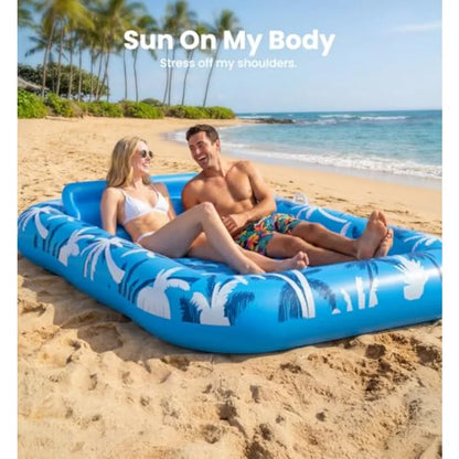 Inflatable Tanning Pool Lounger Float with Sprinkler, X-Large Pool Floats with Auto Spray Cooling, 6 in 1 Sunbathing Lounge Flo