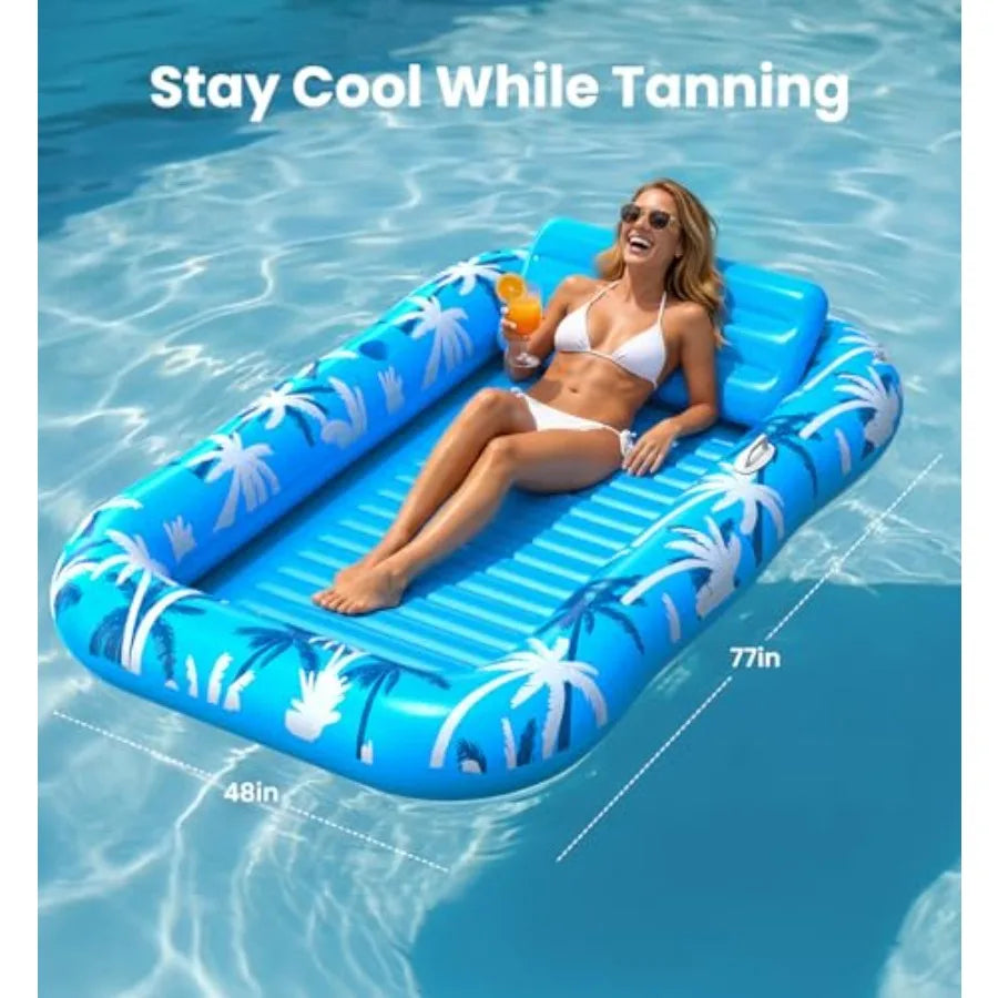 Inflatable Tanning Pool Lounger Float with Sprinkler, X-Large Pool Floats with Auto Spray Cooling, 6 in 1 Sunbathing Lounge Flo